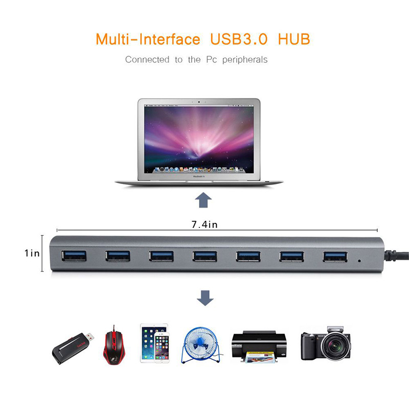 UH3074C USB-C to USB3.0 7 Port Aluminum HUB 5