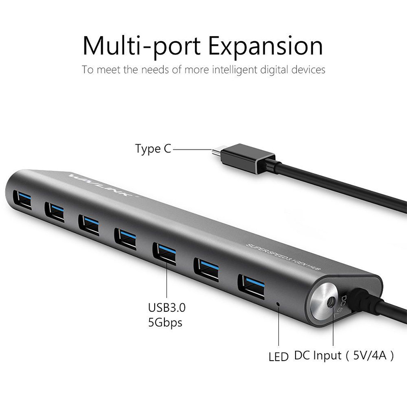 UH3075C USB-C to USB3.0 7 Port Aluminum HUB 3
