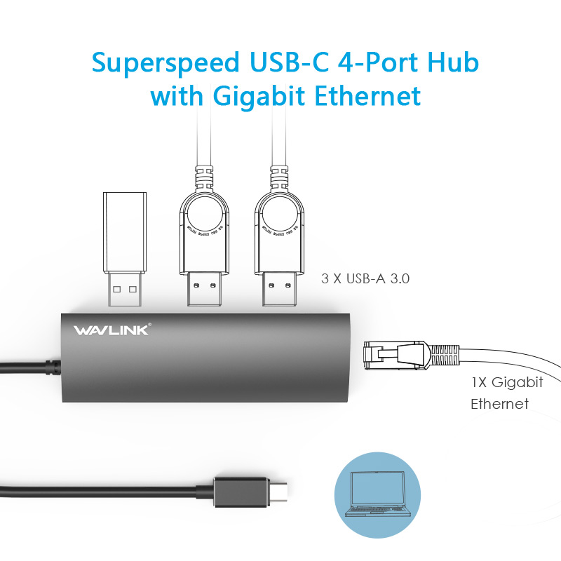 UH3031GC Superspeed USB-C 4-Port Hub with Gigabit Ethernet 2