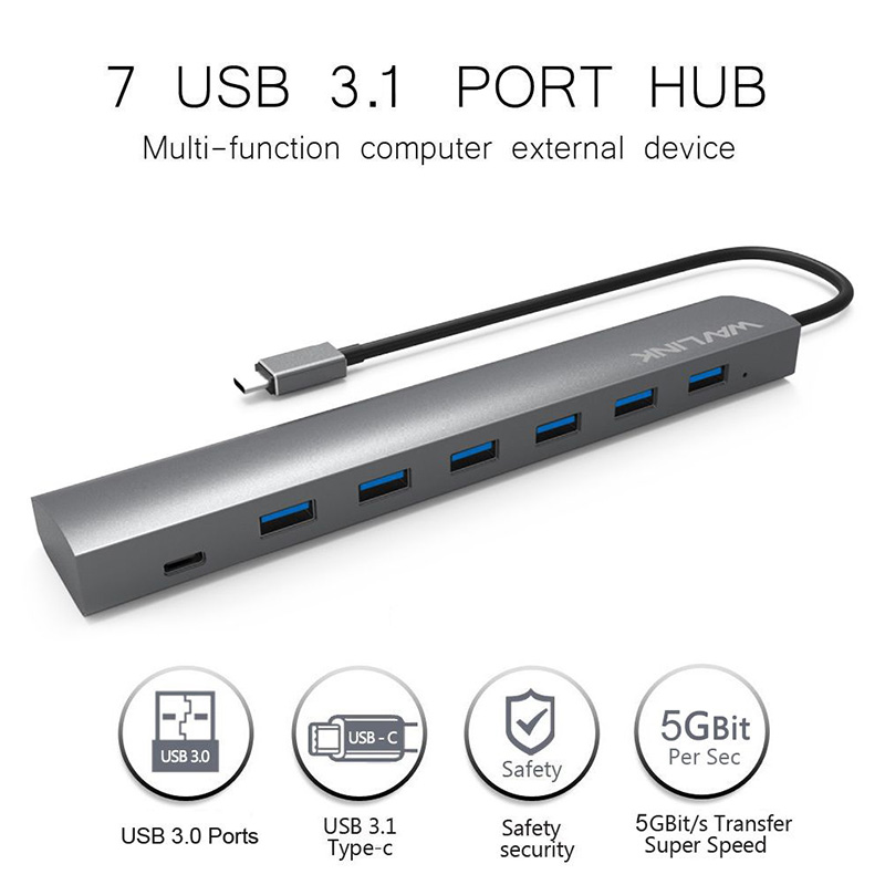 UH3074C1 Superspeed USB-C USB3.1 7 Port Aluminum HUB 3