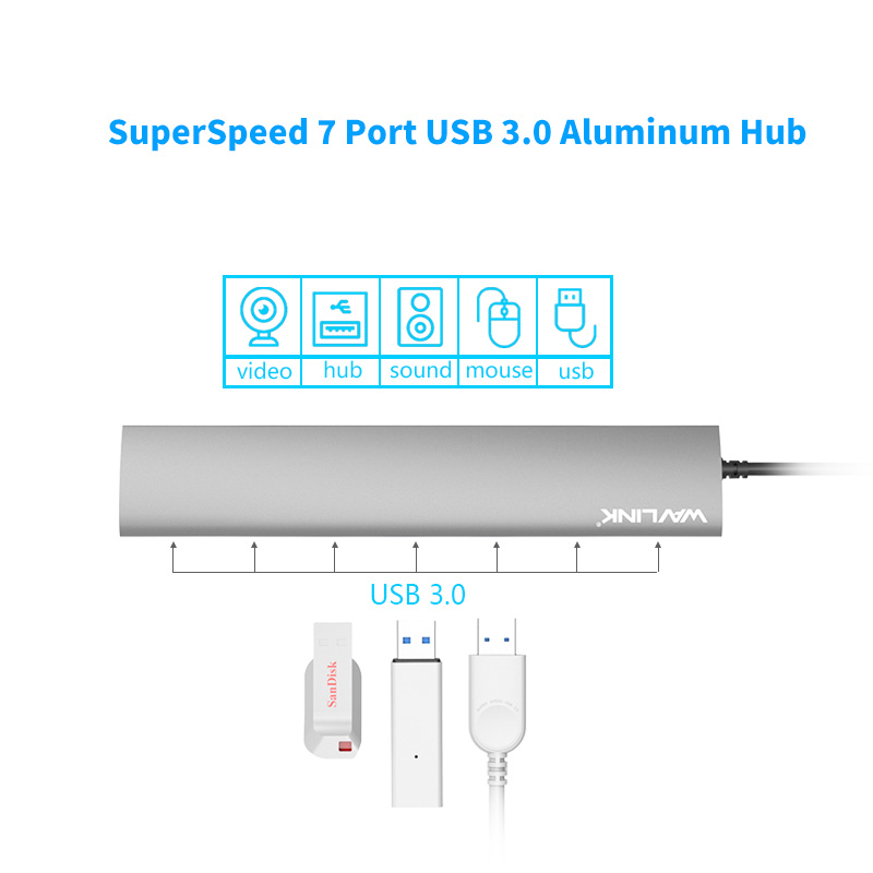 UH3074 Superspeed 7-Port USB 3.0 Aluminum HUB 2
