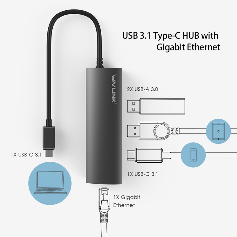 UH3031GC1 SuperSpeed USB-C 4 Port Aluminum HUB with Gigabit Ethernet Port 2