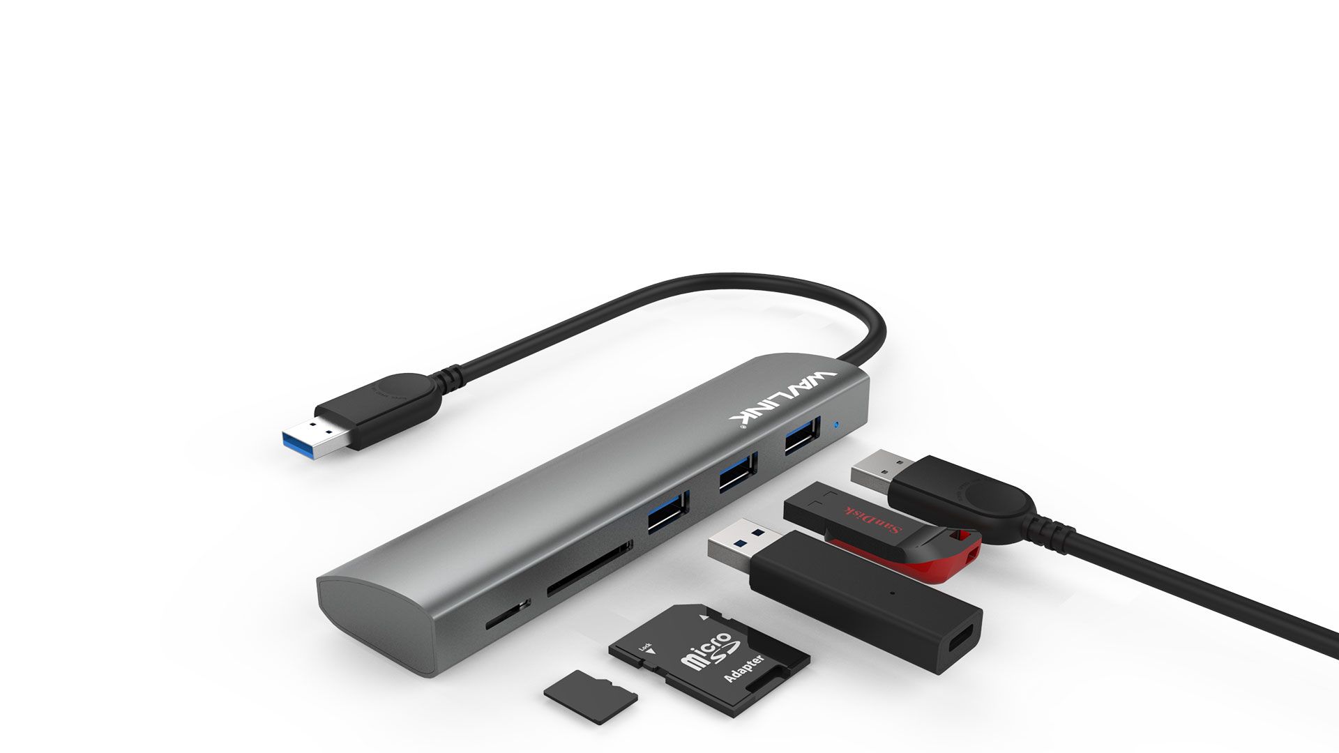 UH3047R USB 3.0 + SD/ Micro SD卡槽集线器-Wavlink.com