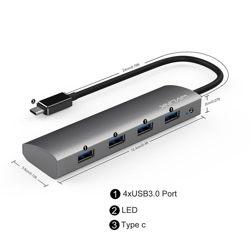 UH3047C SuperSpeed USB-C to USB3.0 4 Port Aluminum HUB 3