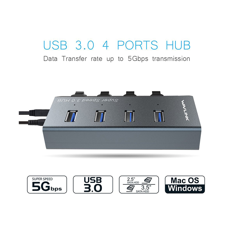 UH3049 SuperSpeed USB3.0 4 Port Aluminum HUB with Fast Charging 2