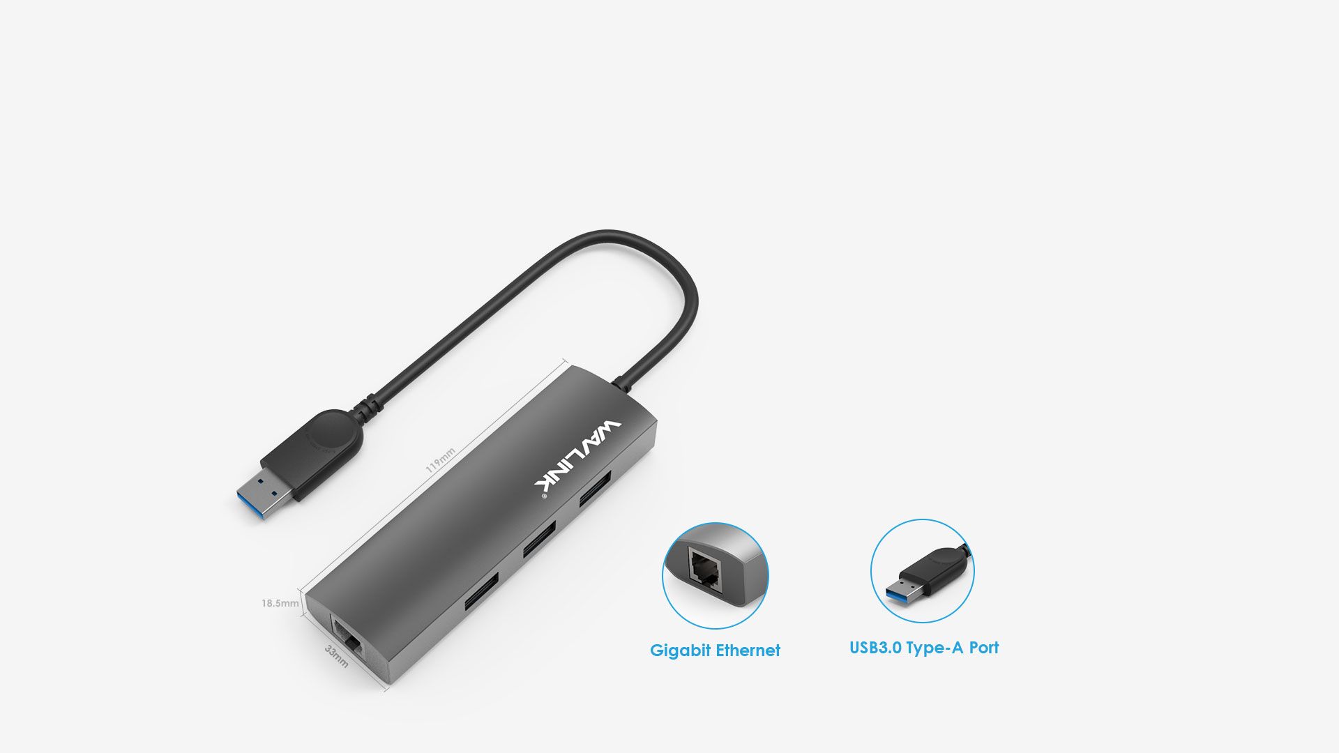 WAVLINK USB 3.0 4-PORT HUB WITH GIGABIT ETHERNET 2 5