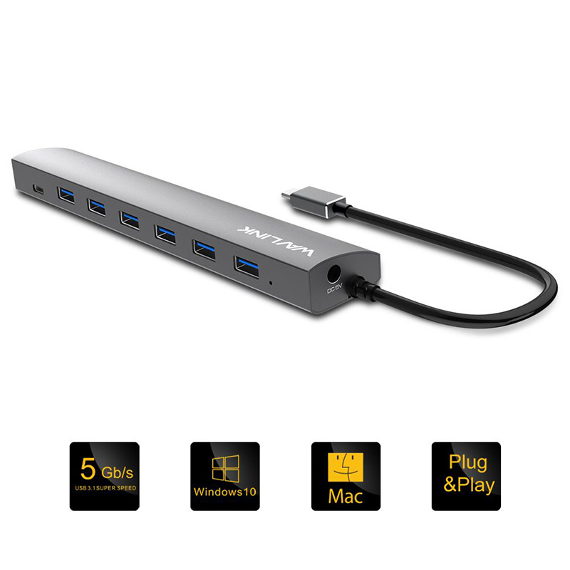 UH3074C1 Superspeed USB-C USB3.1 7 Port Aluminum HUB-Wavlink.com