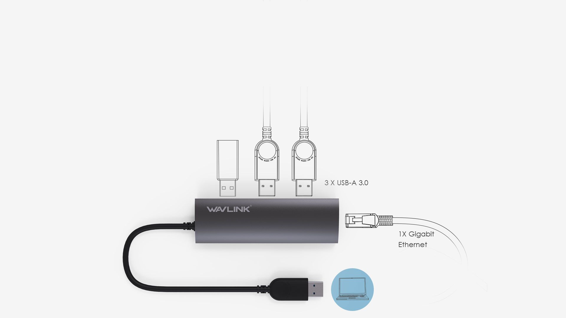 WAVLINK USB 3.0 4-PORT HUB WITH GIGABIT ETHERNET 1 4